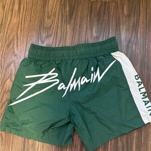 Balmain Swim Trunks - Forest Green and White Embroidery